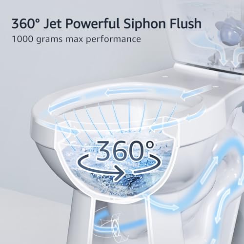 ELLAI Two Piece Elongated Toilets ADA Chair Comfort Height 16.5\" Powerful Single Flush 1.28 GPF 12” Rough In with Side Trip Lever, Glossy Black 28.3\"x17.2“x31\"