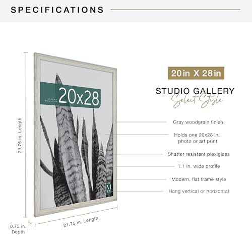 MCS Studio Gallery 20x28 Poster Frame Gray Woodgrain, Vertical & Horizontal Wall Hanging Large Picture Frame for Photos, Posters & Art Prints (1-Pack)