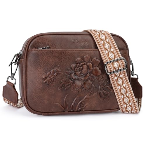 Image of Small Crossbody Purses for Women, Trendy Vegan Leather Crossbody Bag Embossed Travel Shoulder Handbags with Wide Strap
