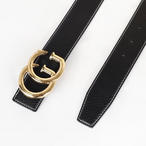 Image of Aurolran Men&Womens Leather Dress Belt Business Automatic Buckle Belt Color-Black Silver Gold