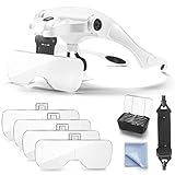 PULNDA Lupa con luz 2 LED Lupas de Gran Aumento Perfecto para Leer, Extensiones de Reparación de Joyería,Tarcrafter Gafas Lupa Visera y Cinco Lentes Intercambiable 1X,1.5X,2X,2.5X,3X,3.5X HAZUKI