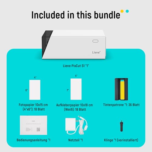 Liene PixCut S1 | All-in-One Fotodrucker, Aufkleberdrucker und Schneidemaschine | Multifunktionsdrucker und Stickerdrucker für Scrapbook und DIY-Projekte | 300 DPI Farbsublimation