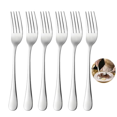 Premium 6-Piece Heavy Duty Stainless Steel Dinner Forks Set, Elegant Silver Cutlery with Luxury Mirror Finish, Non-Toxic and BPA-Free, Dishwasher-Safe Tarnish-Resistant Utensils, for Everyday Use.
