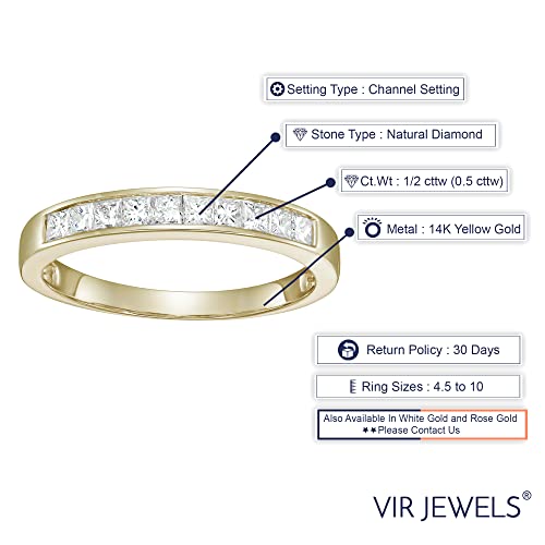 1/2 carat (ctw) Diamond Wedding Anniversary Band for Women, Half Eternity Princess Cut Square Diamond Engagement Ring in 14K Yellow Gold Channel Set 0.50 cttw, Size 4.5-10.253
