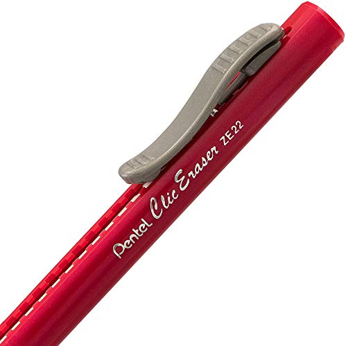 Pentel Clic Eraser, Retractable Pen Style Grip Eraser, Pack Of 7 Assorted Colors Pentel Click Erasers, Big Eraser For Drawing, Art, Drafting & Sketching For Adults & Kids Office & School Supplies.