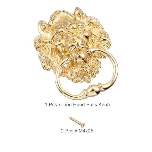 QUARKZMAN 1 Stück Löwenkopf Ziehknopf, 6 Zoll Zinklegierung Vintage Löwen Türgriff Dekorativer Fronttürknopf Ring Ziehgriff für Tore Schränke Schubladen, Gold