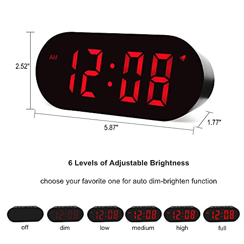Famicozy Simple Easy To Use Digital Alarm Clock,Small Compact,Auto Dim At Night And 6 Manual Brightness Adjustments,Mains Powered,Crescendo Alarm With Snooze,12/24Hr,Black #TOP5