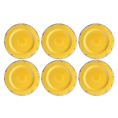 Upware Melamine Dinner Plate Set Of 6, Bpa-Free Dishwasher Safe Round Plates Dinner Dishes For Main Course, Pasta, And Salad, 11 Inch Dinner Plates (Crackle, Yellow) #TOP13