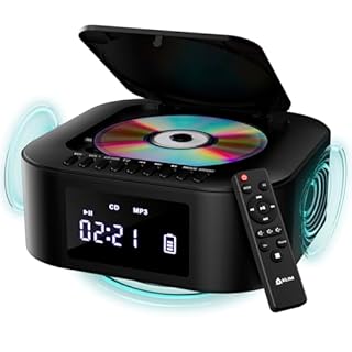 KLIM Boombox E1 – Portable CD Player with Subwoofer – Extra Bass, Bluetooth, FM Radio, USB, AUX, MP3 – Rechargeable Battery, Wired & Wireless Modes, Remote Control – Black/Silver