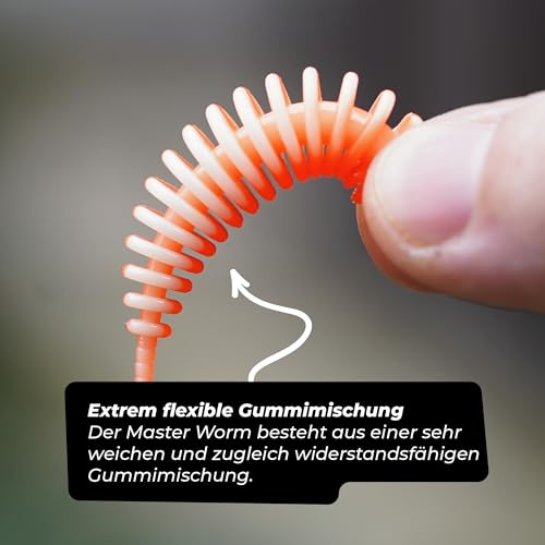 Trout Master Master Worm - Flexibler, UV-aktiver Forellenköder mit Knoblaucharoma, Langlebiger Gummiköder, Angelzubehör, Forellenköder, Gummifisch, Barschköder, Angeln (Turbo)