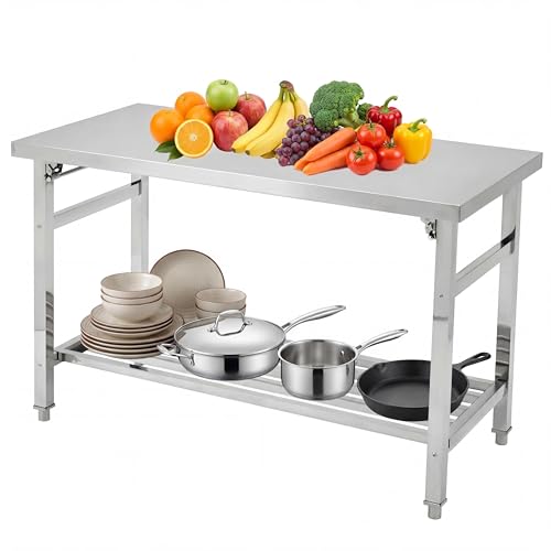 Garvee 60" x 24" Stainless Steel Folding Prep Table, Heavy Duty Commercial Work Table with Adjustable Undershelf for Restaurant, Kitchen, Food Service, Space-Saving, No Installation Required image 9