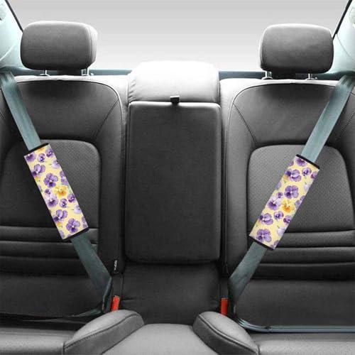 Image of AFPANQZ Purple Flowers Car Seat Belt Pads Cover Universal Fit Vehicle Seat Belt Comfort Shoulder Pads for Adults Children Seat Cushion Shoulder Straps Cushion for Bags
