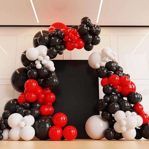 Red and Black Balloons 132pcs Red Black and White Balloons Garland Arch Kit with Different Size for Birthday Wedding Graduation Racing Car Poker Card Supplies Decorations