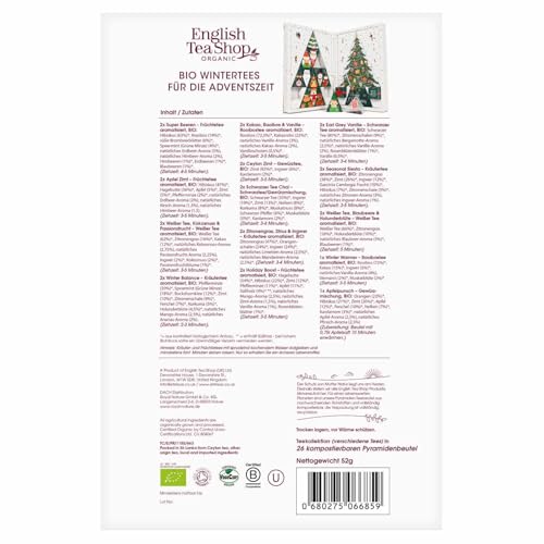 ETS - BIO Teebuch Tee Adventskalender, 24 x Chai, Früchtetee, Kräutertee & Highlights | Großer Buch-Adventskalender mit kompostierbaren Pyramidenbeutel