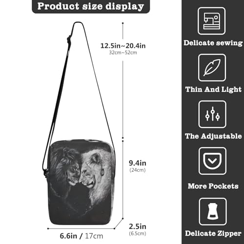 Crossbody Bag Yinyang Black and White Lion Messenger Bag for Women Men Purse Shoulder Bag Satchel Bag with Adjustable Strap 214B61803