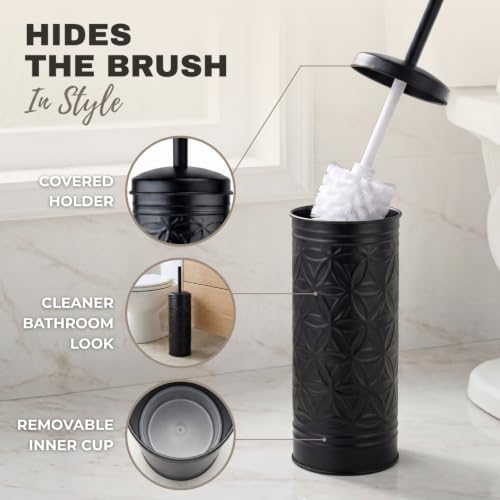 Image of Autumn Alley Handcrafted Black Farmhouse Bathroom Trash Can and Toilet Bowl Brush with Holder Set - Metal Black Bathroom Accessories Set for Classic Bathroom Decor