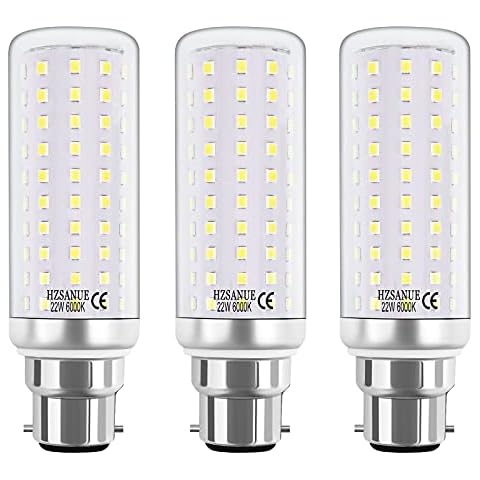 HZSANUE LED Corn Bulbs 22W, B22 Bayonet Cap LED Light Bulbs,6000K Daylight White, 2500Lm,180W Incandescent Bulbs Equivalent,No Dimmable,Pack of 3 Cover