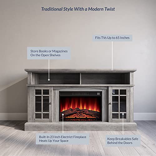 BELLEZE Traditional 58 Inch Rustic Electric Fireplace TV Stand Crazymos