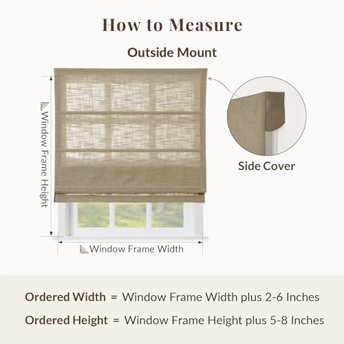 Image of TWOPAGES Liz No Drill Cordless Roman Shades Linen Textured Roman Blinds for Windows, Custom Made Room Darkening Blackout Roman Window Shades, Hardware Included, Khaki Yellow, 1 Piece