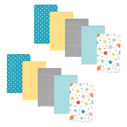 Image of Hudson Baby Unisex Baby Cotton Flannel Burp Cloths, Happy Planets 10 Pack, One Size