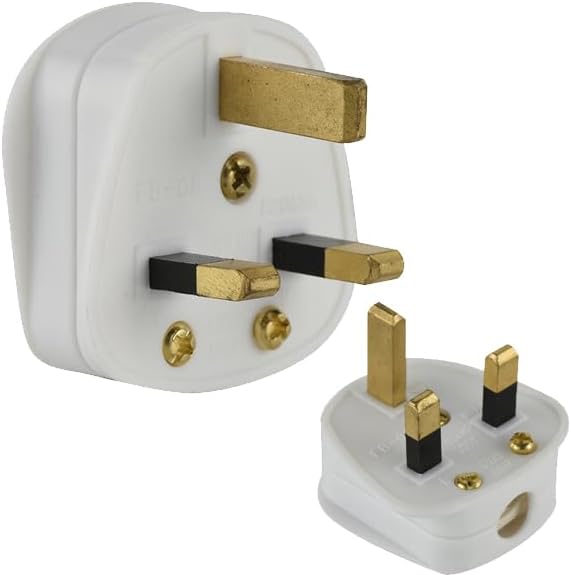 3 Pin UK Plug Fused Electrical Plug 13 AMP Heavy Duty 240V UK Mains Rewireable Plugs For Home & Office Electrical Appliances & Devices (2 PACK White)