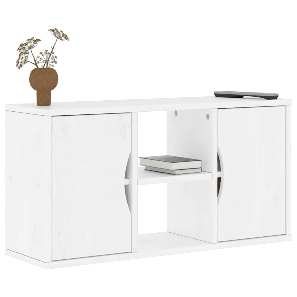 Szafka pod telewizor ODDA biała z litego drewna sosnowego, 79 x 24 x 40 cm, z miejscem do przechowywania, półką i szufladą do salonu, sypialni, nowoczesny Lowboard, kredens, komoda