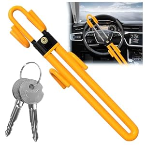 Heavy Duty Steering Wheel Lock，Universal Car Anti Theft Lock, with Twin Bar Hook Steering Wheel Lock，High Security ，Anti-Theft Car Security Device for Car, Van & Caravan with 2 Keys (Yellow)