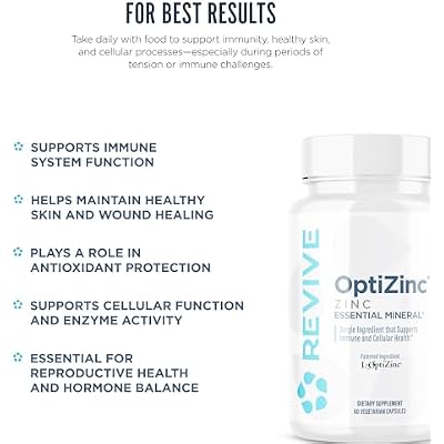 Revive MD Zinc Mineral Supplement for Men & Women - Supports Immunity & Cellular Health with 50mg OptiZinc - Antioxidant & Immune Support (60 Capsules, 60 Servings)