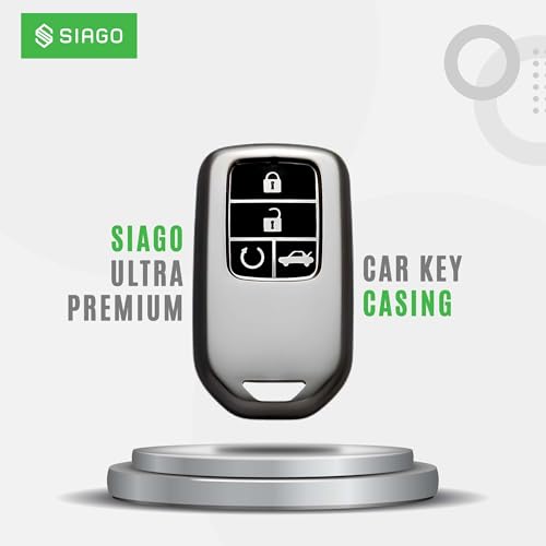Image of SIAGO TPU Key Cover and Round Key Chain Compatible with Honda Amaze | City | Civic 2023 2024 4 Button Flip Key (Grey)