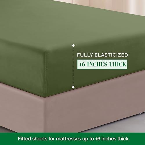 Image of Elegant Comfort Luxurious 1500 Premium Hotel Quality Microfiber Three Line Embroidered Softest 4-Piece Bed Sheet Set, Wrinkle and Fade Resistant, King, Sage-Green