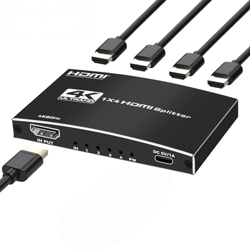 HDMI ���z�� 1����4�o�� 4K@60Hz HDM�X�v���b�^�[ 4 ��ʓ����o�� 3D�f�� HDCP 2.2���� �I�[�f�B�I���� �����o�� RGB/HDR10 +/3D�Ή� PS5/B0X/fire tv stick/HDTV/DVD/PC�ȂǓK�p