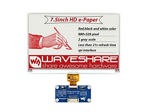 Waveshare 7.5inch E-Ink Display Hat for Raspberry Pi 880u00d7528 Resolution with Embedded Controller Communicating Via SPI Interface Supports Red/Black/White Three-Color