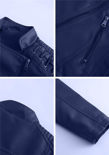 Women's Dressy Cinched Waist Short Jackets Slimming Solid Color Moto Jackets Oversized Elegant Faux Leather Jackets3