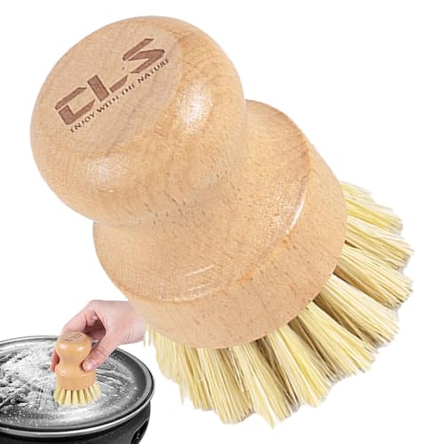 Wooden Palm Brush, Retro Style Household Pot Scrubber, Kitchen Natural Wood Dish Cleaner Brush, Eco-Friendly Sisal Fiber Bristle for Cleaning Dishes Cast Iron Pots Pans Sink and Vegetables