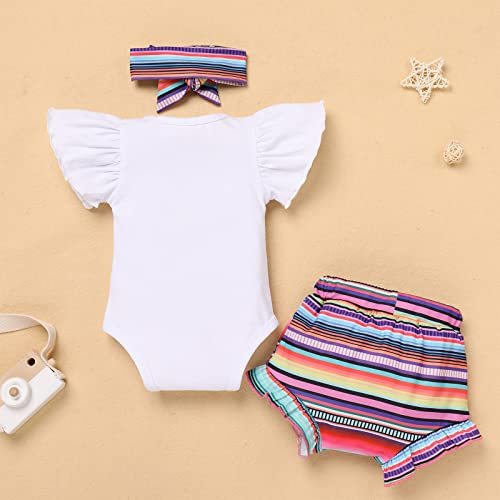 Isn't She Lovely Newborn Baby Girls Coming Home Outfit Ruffle Romper Shorts Pants Headband 3PCS Summer Clothes Set3