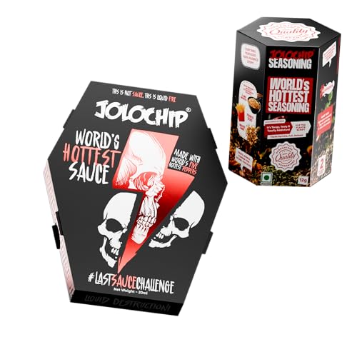 Image of JOLOCHIP World's Hottest Sauce (20ml) & World's Hottest Seasoning (12g) Combo Pack | Extreme Spice Challenge | Made with World's Hottest Peppers (SAUCE + SEASONING)