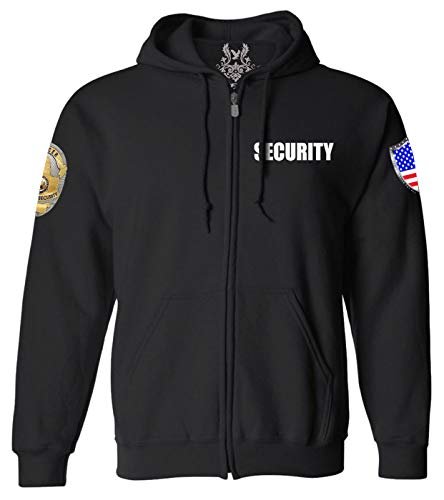 Gs-eagle for Men's Security Guard Zip Up Black Hoodie XLarge