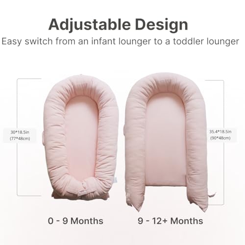 Image of Deluxe Infant Lounger, Baby Nest Cover for Baby Girls & Boys, Newborn Essentials for Baby 0-12 Months, 100% Cotton (Misty Rose)