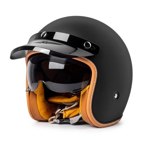 Casco retro 3/4 de cara abierta con visera para evitar deslumbramientos