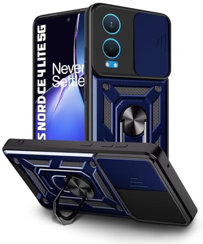 Image of WOW IMAGINE Tough Armor Bumper Mobile Back Case for 1+ OnePlus Nord CE 4 Lite 5G | Sliding Camera Shield Cover | Shock Proof 360 Protection | Hybrid PC + TPU | Ring Holder with Kickstand - Blue
