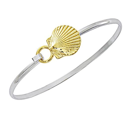 Cape Cod Jewelry-CCJ Scallop Clam Sea Shell Bracelet | Latch Cuff TwoTone 6.5
