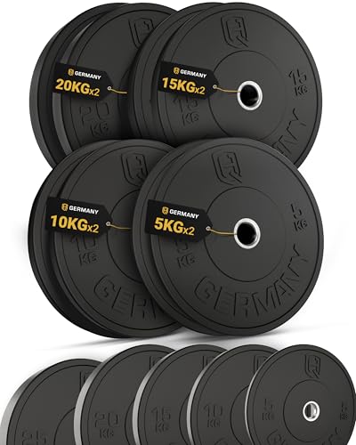 HQ Germany® Hantelscheiben 50mm [Set/Paar 5-25kg] - Training Vollgummi Bumper Plates 100kg - Hantelâ€¦ – Miniatur