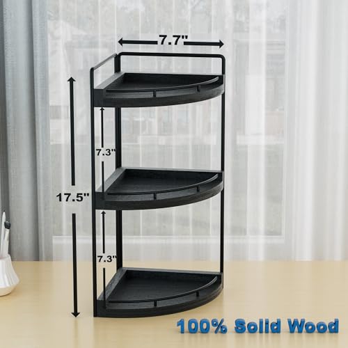 Image of Corner Bathroom Counter Organizer, 3 Tier Bathroom Sink Shelf Countertop, Wood Vanity Skincare Storage for Toiletries Decor, Makeup, Dresser(Black)