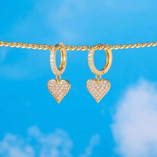 Foaume Dangle Earrings For Women Teen Girls Filled Heart Tiny Drop Earrings Small Huggie Hoop Earrings Fashion Jewelry Gifts, Gold #TOP4