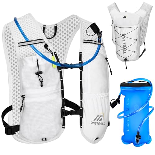 ONETOALL Chaleco Running Hombre Mujer, Ligero Mochila Hidratacion Trail Running, Chaleco para Correr con Bolsa Agua 2L, Silbato y Reflectante para Ciclismo Senderismo