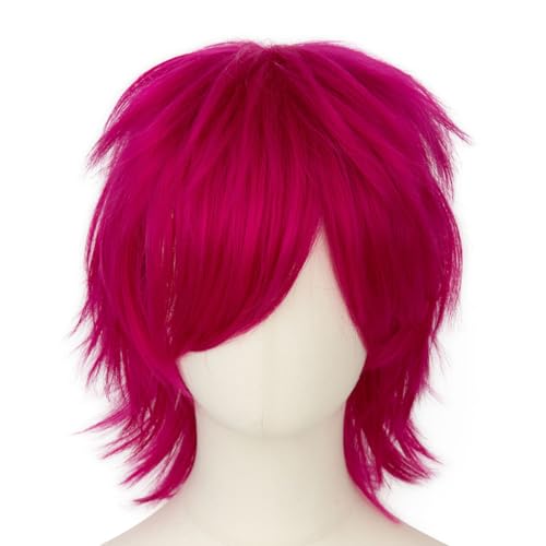 Modernfairy Hot Pink Wig Short Layered Anime Cosplay Wigs for Women Men