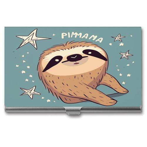 VstaDank Funny Sloth Stars Business Card Holder Fashion Aluminum Alloy Flip Cover Credit Card Holder High End Professional Name Cards Case Exquisite Pocket Metal Cards Holder for Work