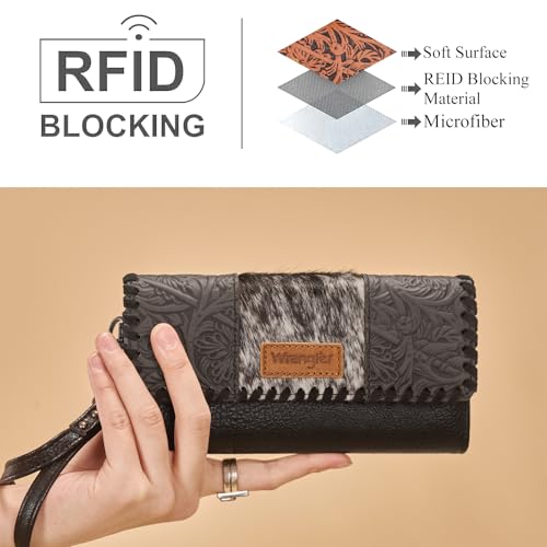 Image of Montana West X Wrangler Western Wallets for Women Trifold Wristlet Wallets Large Capacity Women Clutch Wallet with Coin Purse