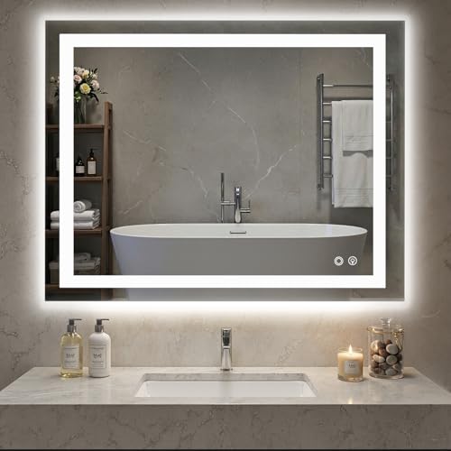 NEWBULIG Smart Anti-Fog LED Bathroom Mirror with Front Light & Backlit, 3 Color...