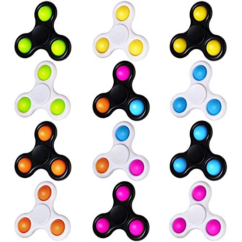12 Pack Fidget Toy Set with Fidget Spinners for Kids Adults Press Bubble Fidget Toys Pack for Stress Relief Reducer 2 in 1 Fidget Spinner Pack ADHD Push Bubble Fidget Sensory Toy